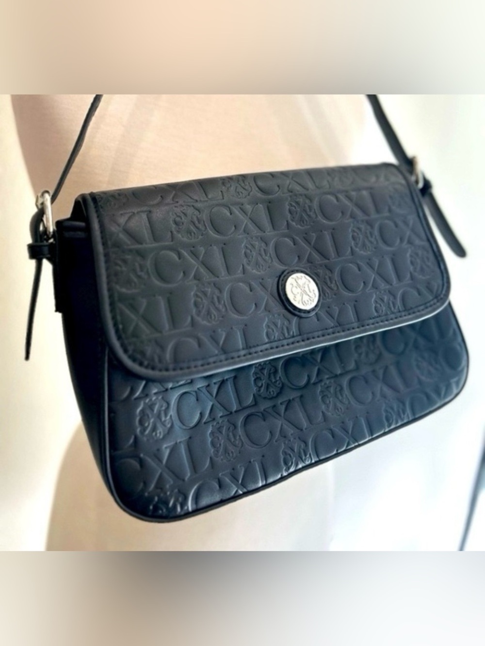 CXL by Christian Lacroix Embossed Black Shoulder Bag